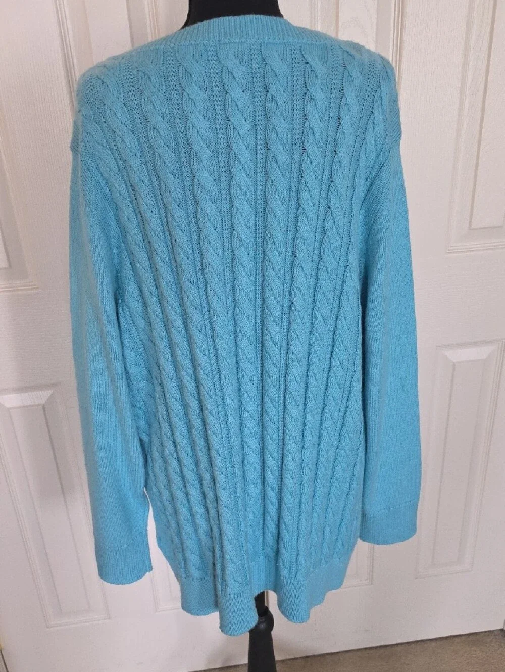 Talbots Bright Turquoise Cable Scoop Neck Sweater with Shoulder Buttons